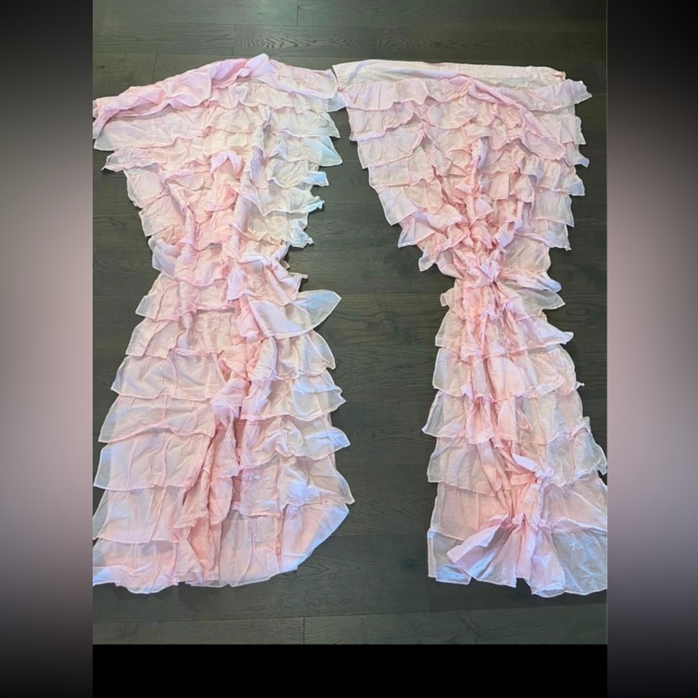 Pottery Barn Kids pink ruffled curtains 86”x40” each panel